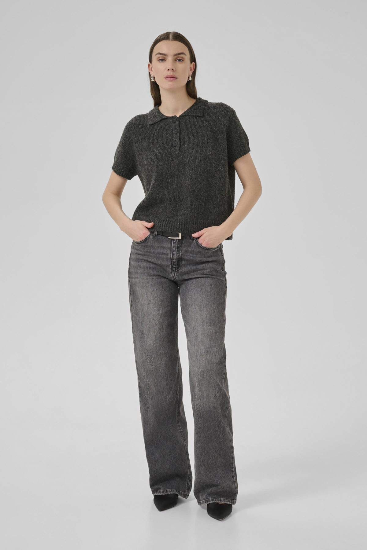 PalomaMW Knit Polo SS Mörkgråmelerad - 10705313