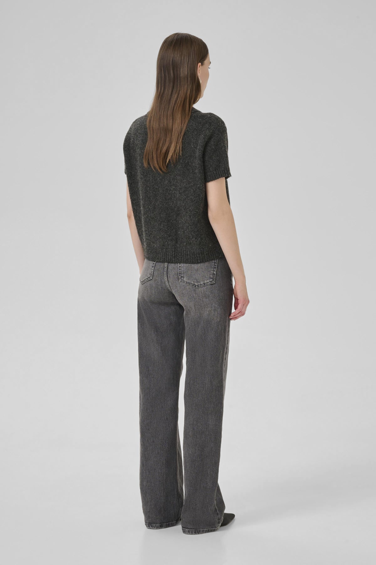 PalomaMW Knit Polo SS Mörkgråmelerad - 10705313