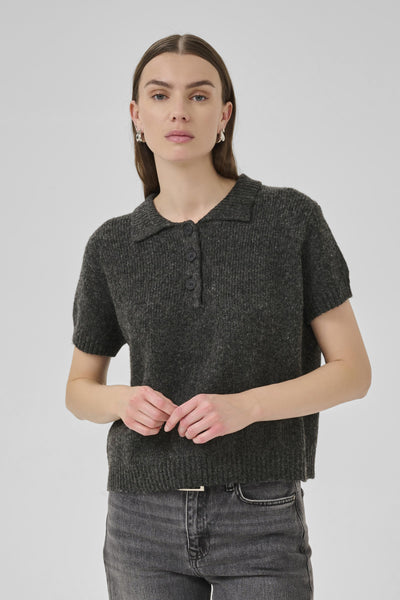 PalomaMW Knit Polo SS Mörkgråmelerad - 10705313 Thumbnail