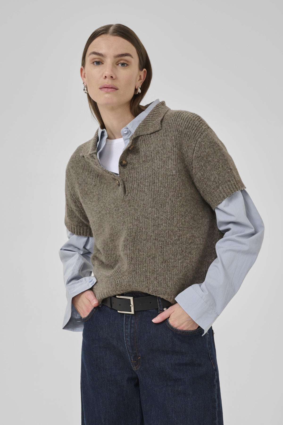 PalomaMW Knit Polo SS Brown Melange - 10705313
