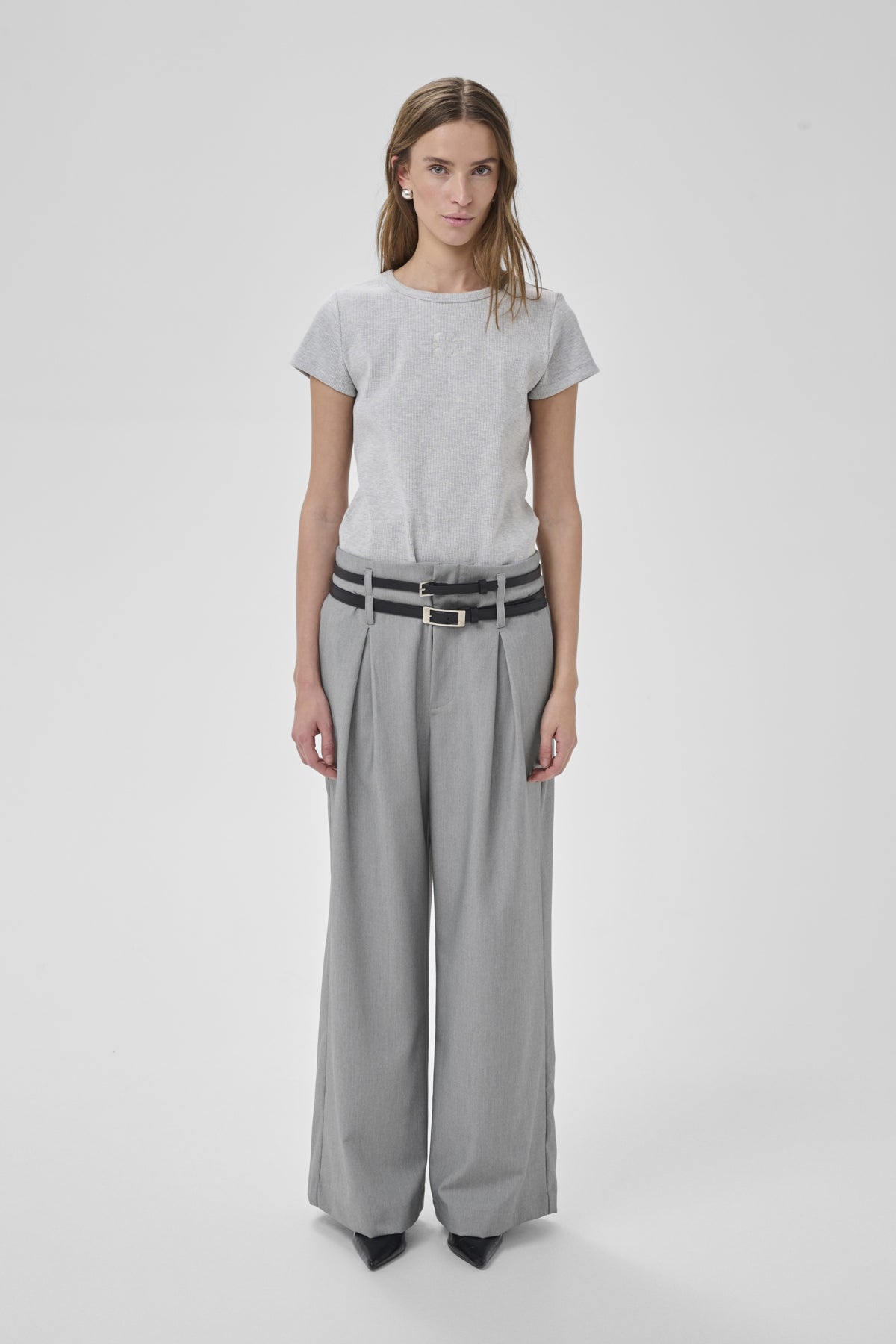 MWHanna Luna High Wide Pant Ljusgråmelerad - 100378 - 10705451