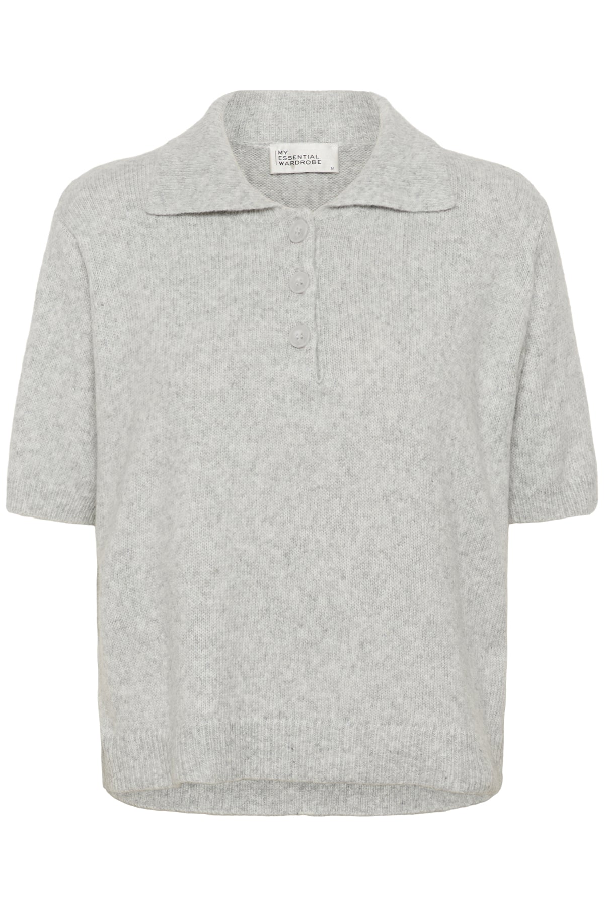 MWPaloma Fine Knit Polo SS Ljusgrå Melerad - 100378 - 10705455