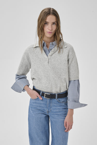 MWPaloma Fine Knit Polo SS Ljusgrå Melerad - 100378 - 10705455 Thumbnail