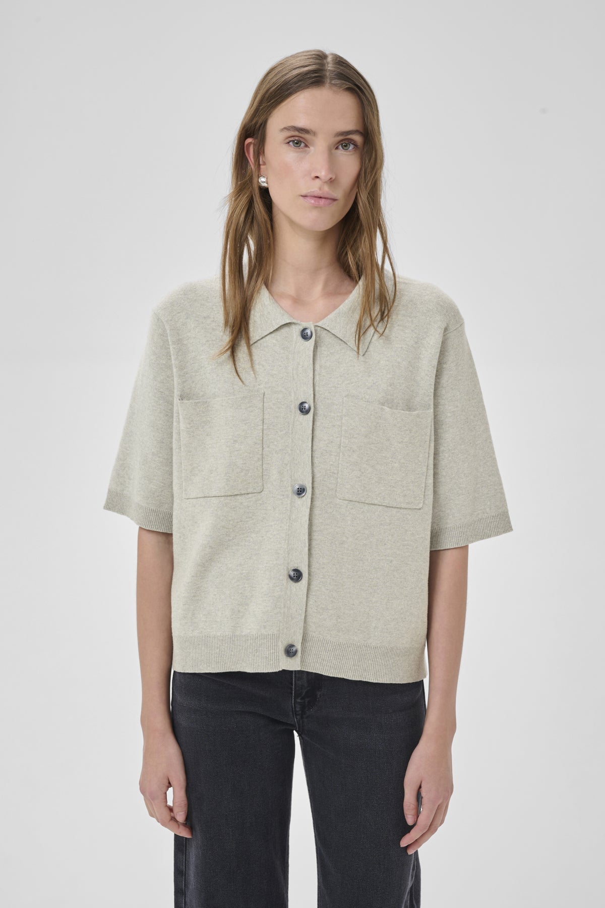 MWStino Stickad kofta Medium Grey Melange - 109308 - 10705473