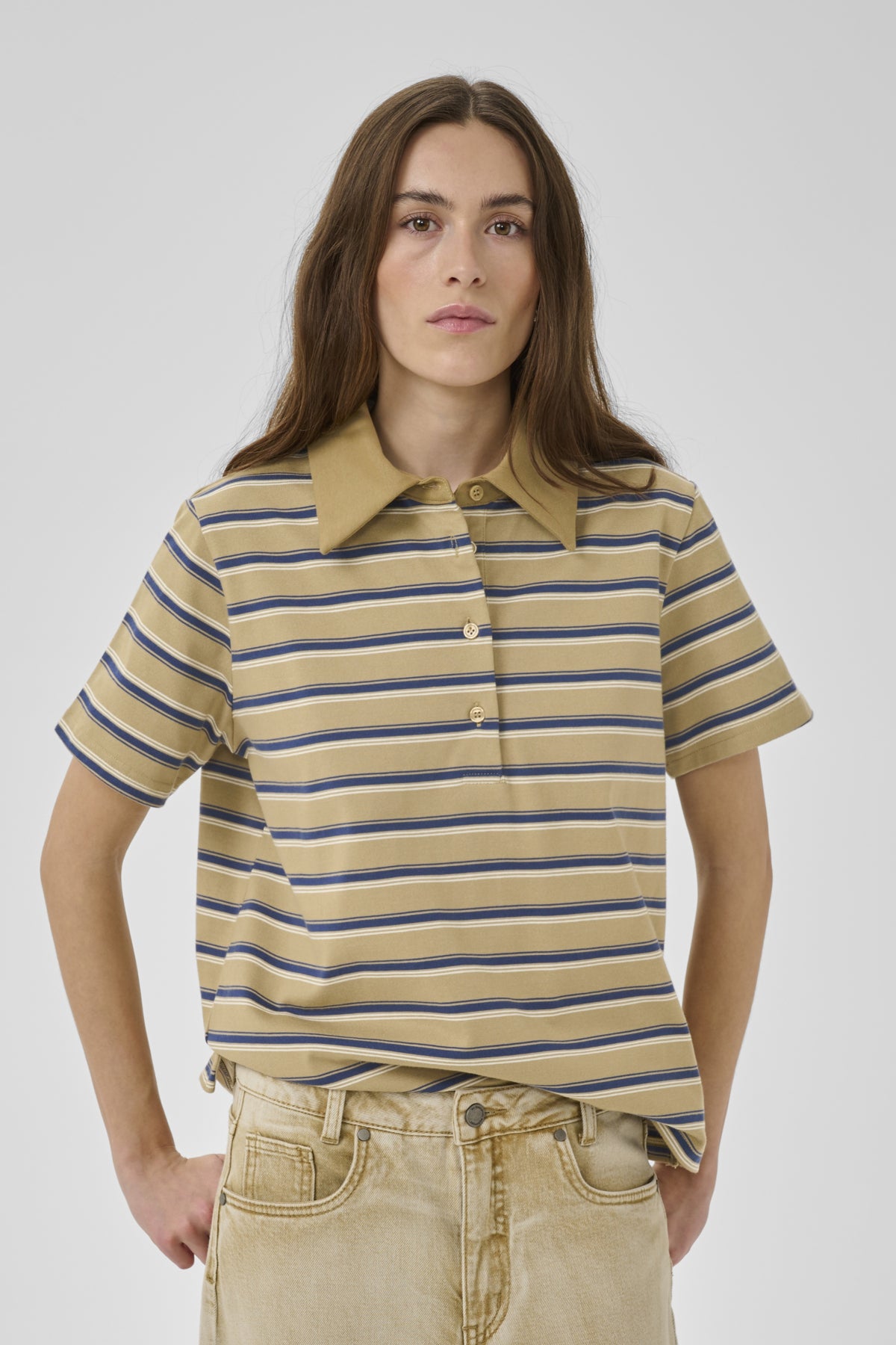 MWAsla Polo Tee Light Capers Randig - 109233 - 10705474