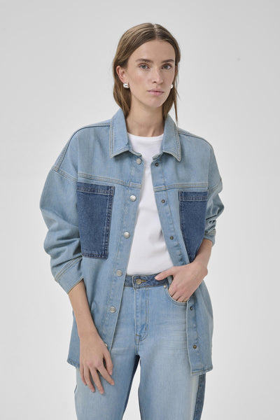 MWMazie 139 Boxy Mix Shirt Light Blue/ Blue Wash - 100051 - 10705482 Thumbnail