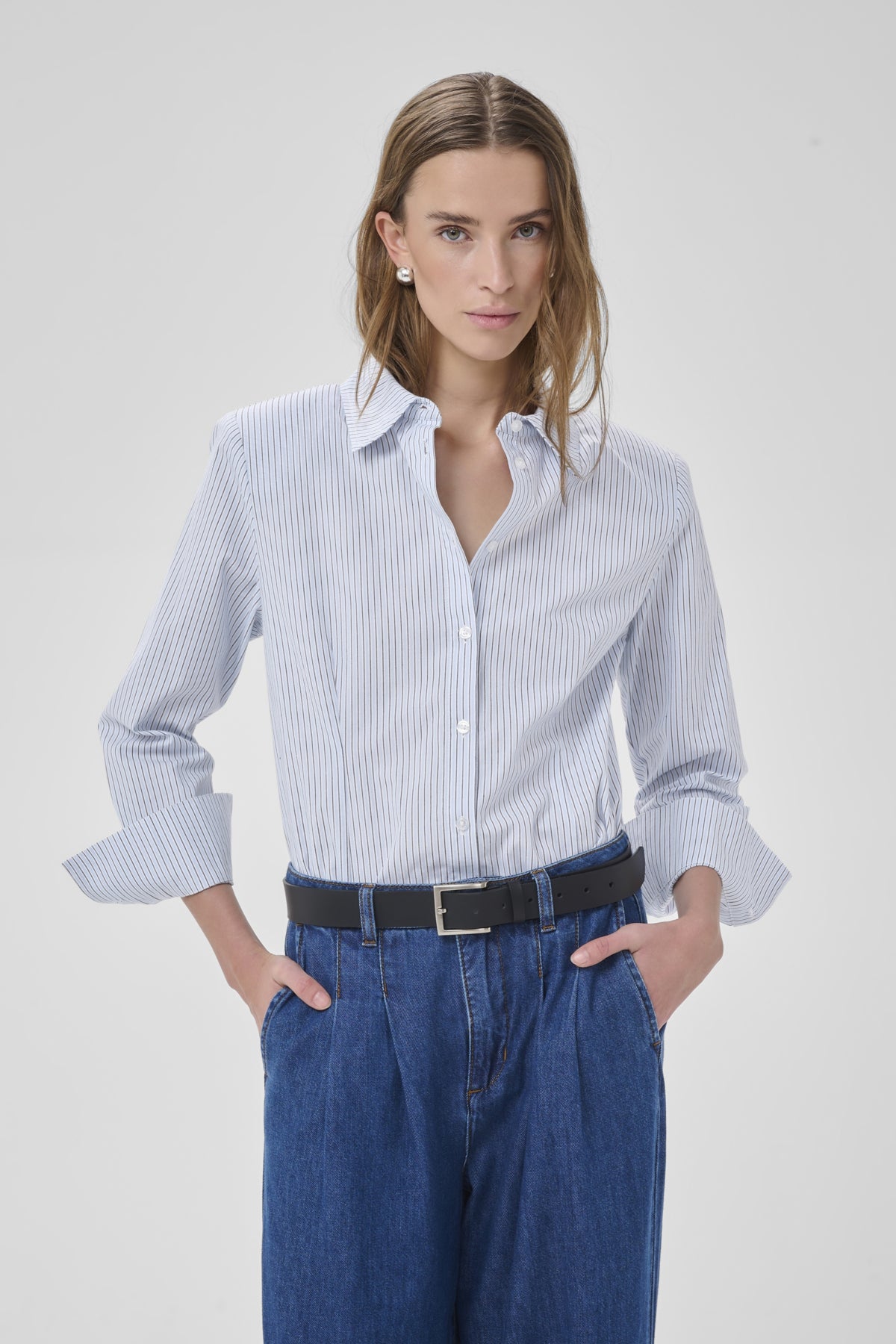 MWFeline Shaped Shirt Cashmere Blårandig - 109266 - 10705512