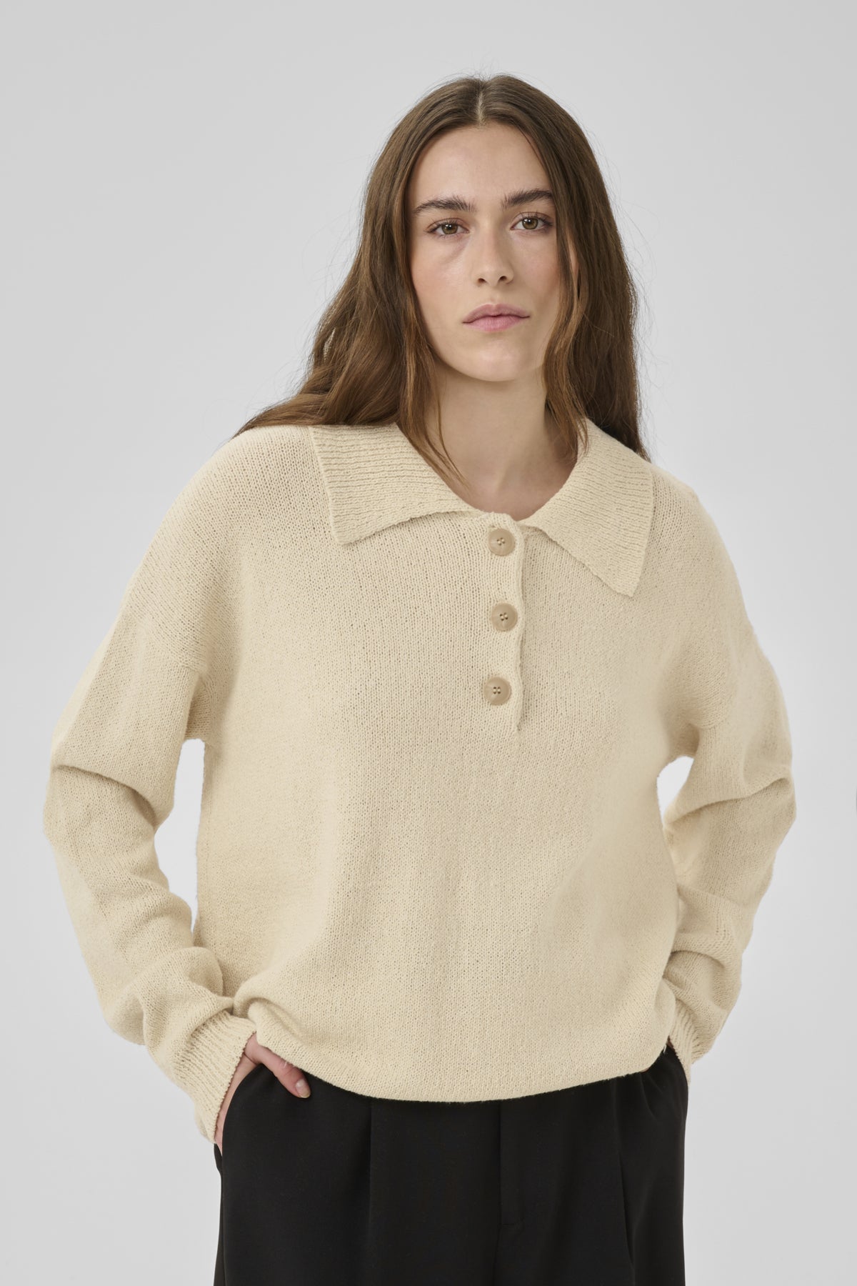 MWDiva Polo Stickad Tröja Brown Rice - 131105 - 10705515