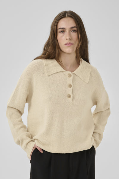 MWDiva Polo Stickad Tröja Brown Rice - 131105 - 10705515 Thumbnail