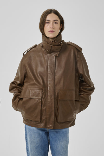 MWDina Läderjacka Mörkbrun - 109345 - 10705530 Thumbnail