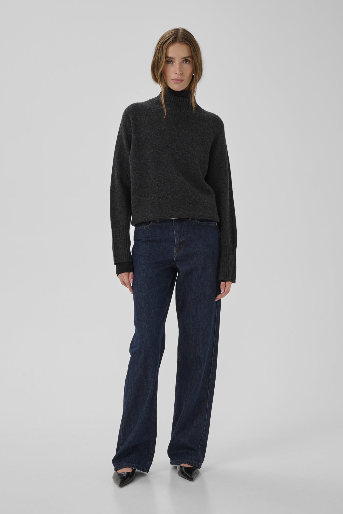 12 THE KNIT HIGH NECK Mörkgråmelerad - 100379 - 10705626