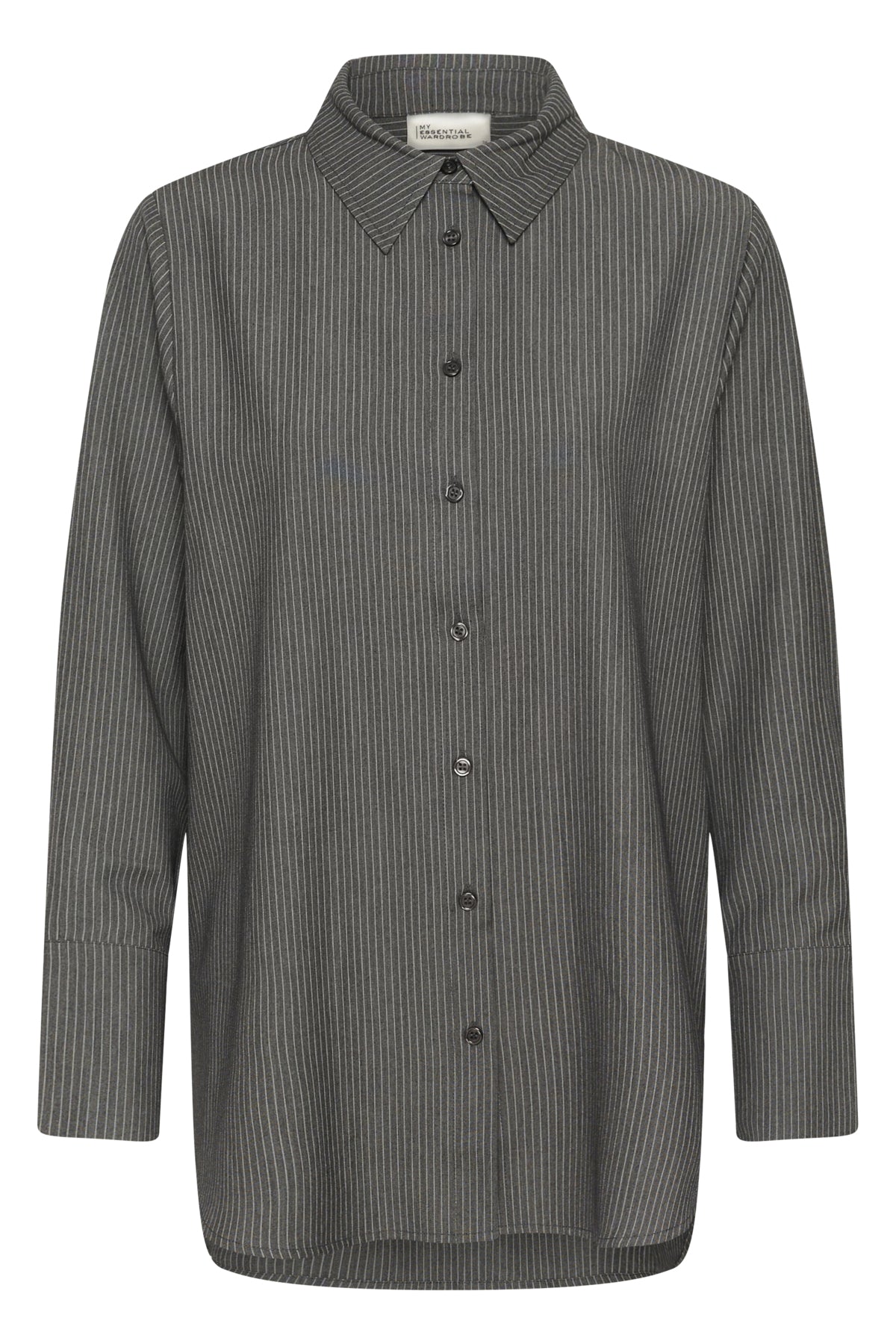 22 THE PINSTRIPED SHIRT Gråmelerad m. ränder - 10959 - 10705633