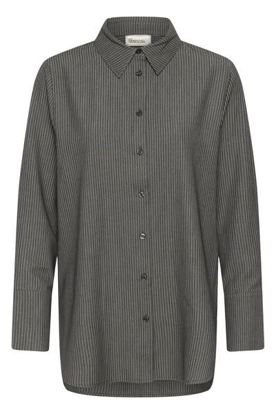 22 THE PINSTRIPED SHIRT Gråmelerad m. ränder - 10959 - 10705633 Thumbnail