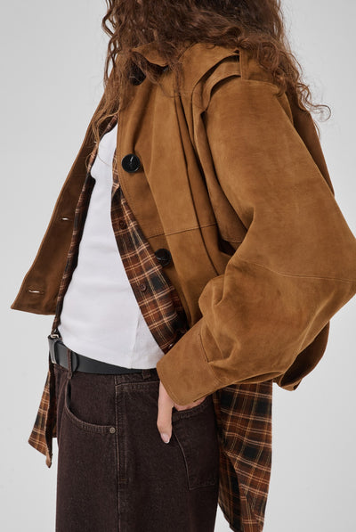 MWPetra Suede Pleat Jacket Bison - 181027 - 10705709 Thumbnail