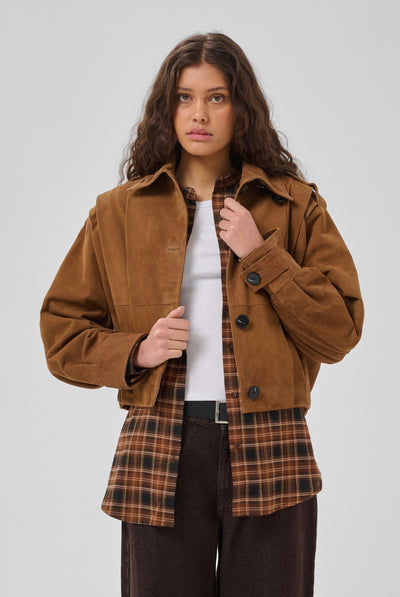 MWPetra Suede Pleat Jacket Bison - 181027 - 10705709 Thumbnail