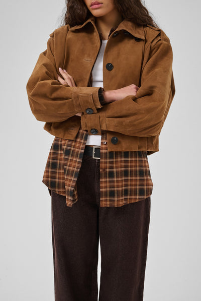 MWPetra Suede Pleat Jacket Bison - 181027 - 10705709 Thumbnail