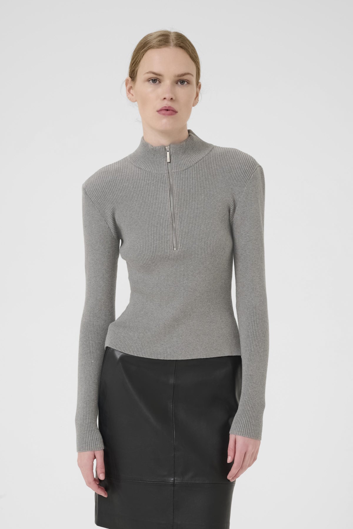 YasmiaGZ zipper pullover NOOS Gråmelerad - 10909819