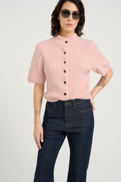 AlphaGZ ss kort kofta Rose grey melange - 10910034 Thumbnail