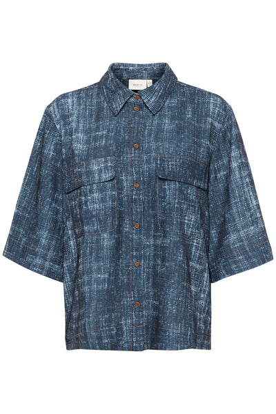 GZdemia P SS-skjorta Dark denim structure - 10910409 Thumbnail