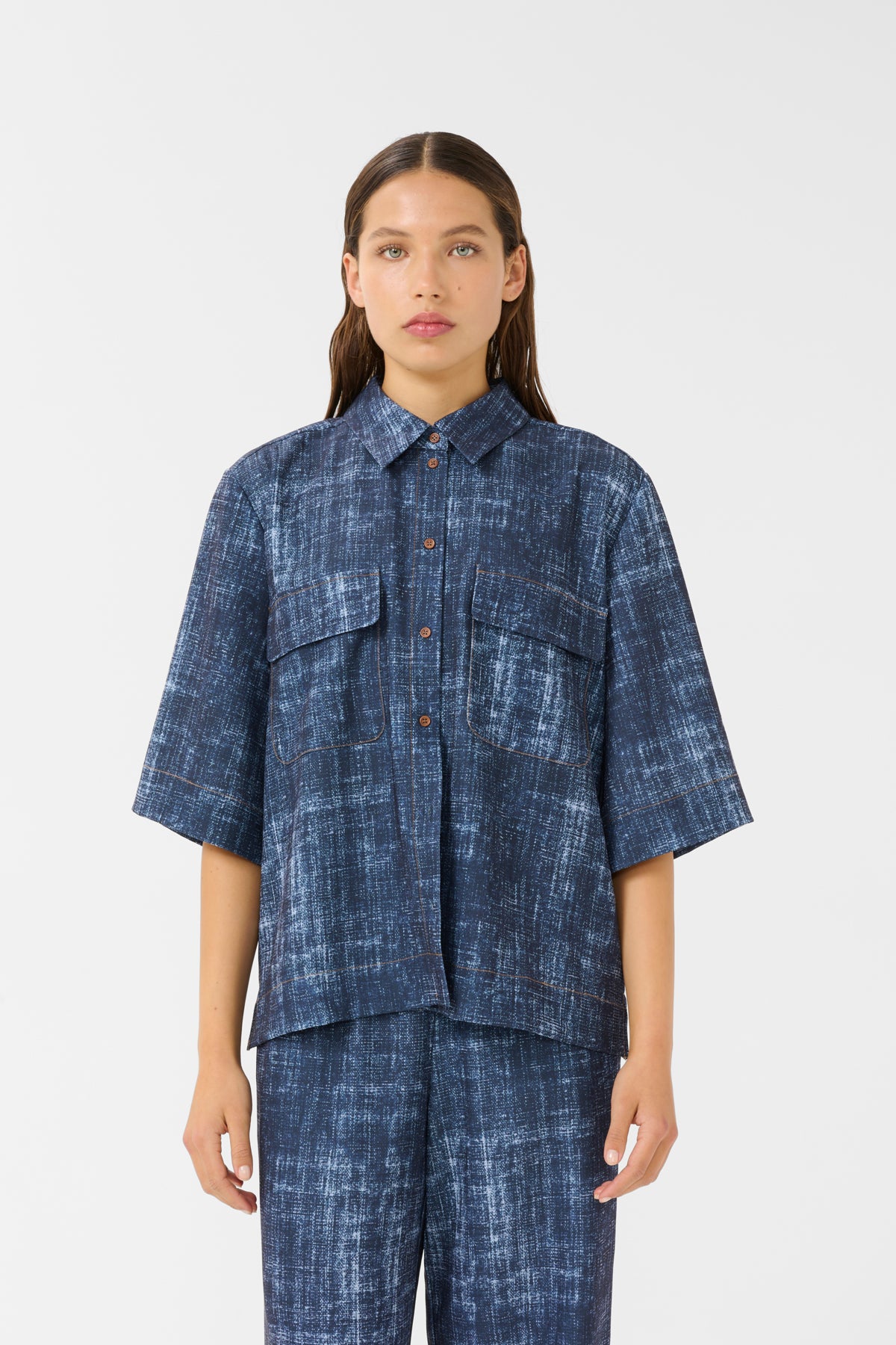 GZdemia P SS-skjorta Dark denim structure - 10910409
