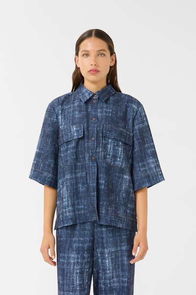 GZdemia P SS-skjorta Dark denim structure - 10910409 Thumbnail