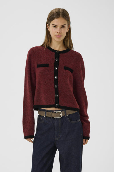 GZalpha ls contrast cardigan Blood Red Melange/Black - 10910459 Thumbnail