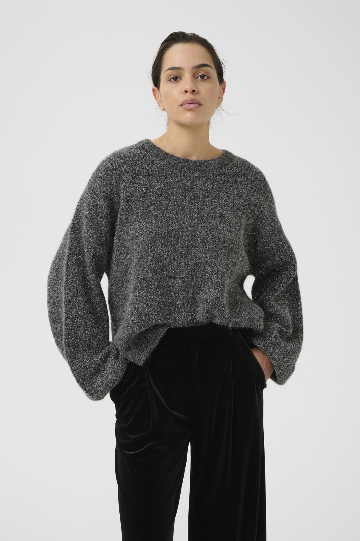 GZalpha shimmer pullover Charcoal melange med lurex - - 10910816