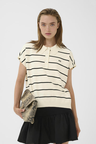 GZsaia ss polo pullover Egret/Black striped - 109393 - 10911206 Thumbnail
