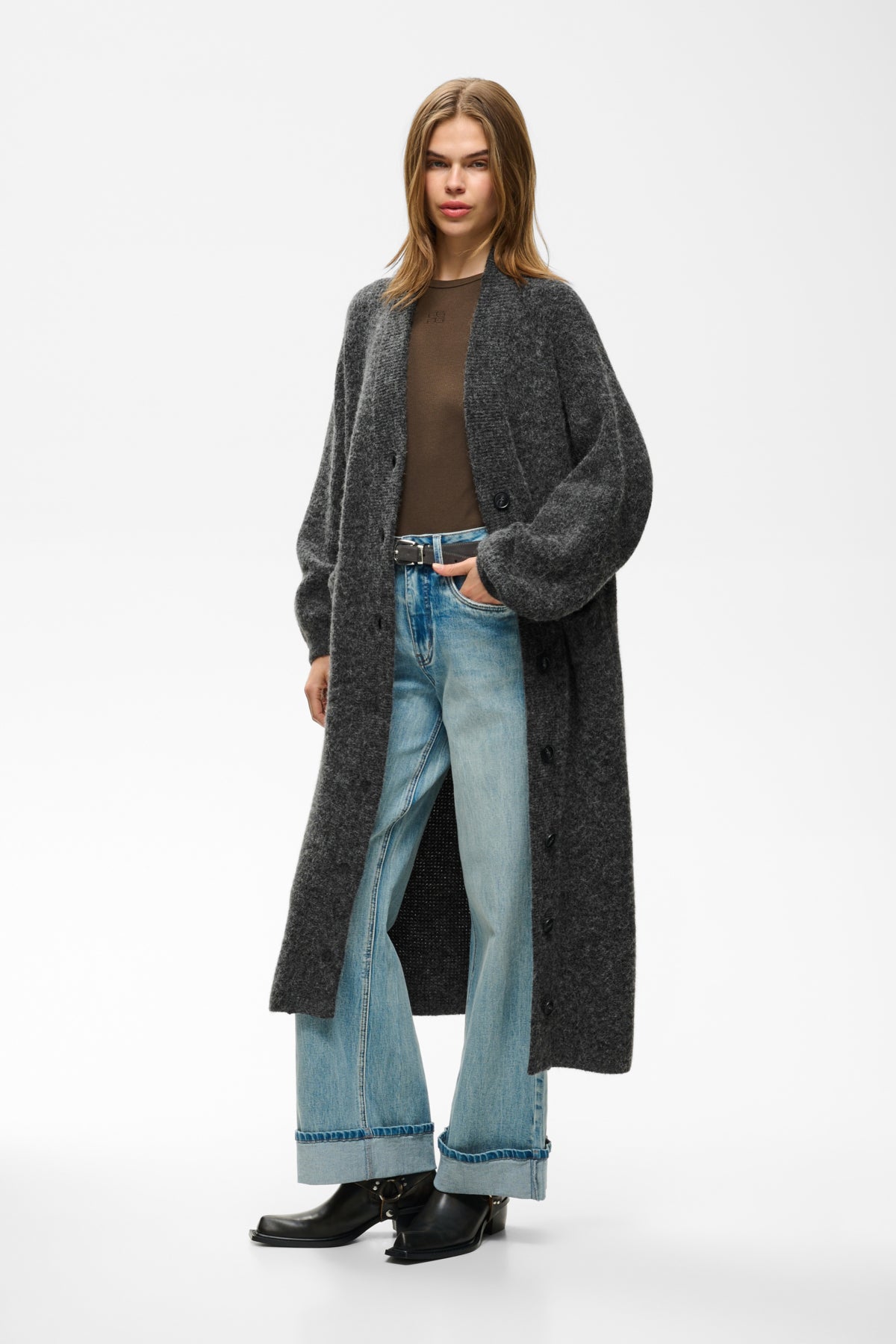 GZalpha lång kofta Charcoal melange - 106286 - 10911812