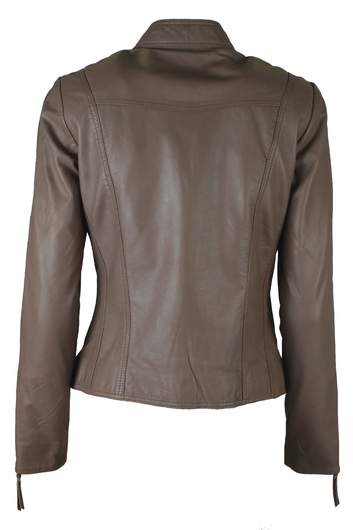 Bikerjacka i satin beige m. silverdetaljer - 10245
