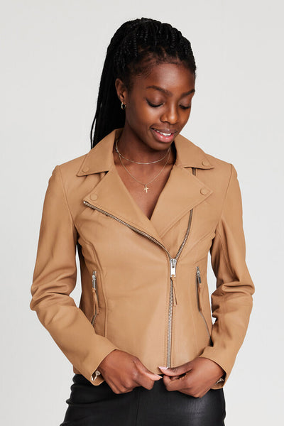 Bikerjacka Nappalon Satin Beige m. silverdetaljer - 100097 Thumbnail