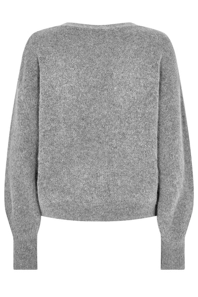 MMThora V-Neck Stickad Kofta Gråmelerad - 156830 Thumbnail