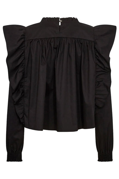 CottonCC Crisp Frill Blouse Svart - 35466 Thumbnail