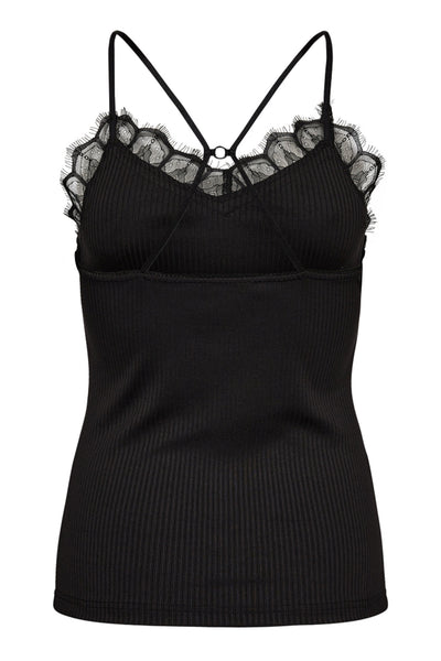 RiettaCC Rib Lace Tank 96-Svart Thumbnail