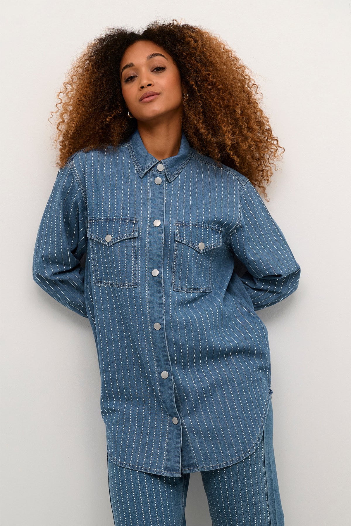 CRSine Skjorta Rhinestone Blå Denim - 10612910