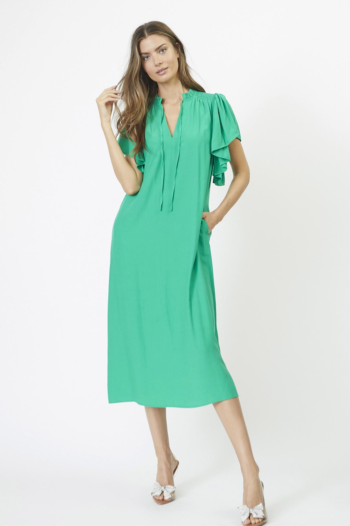 SunriseCC SS Frill Dress 34-Grön - 36422