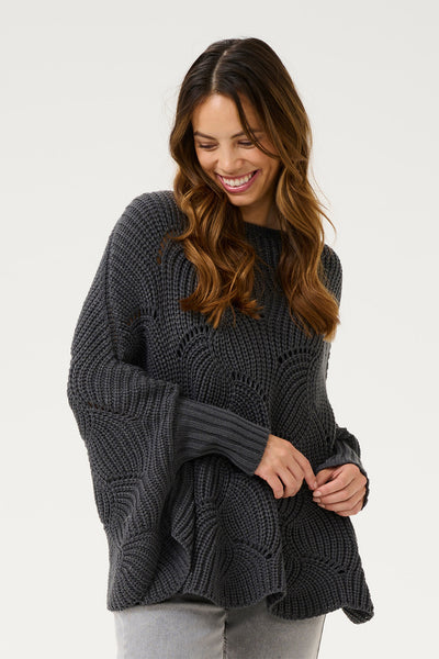 CRMistletoe Stickad Poncho ASPHALT - 10613064 Thumbnail