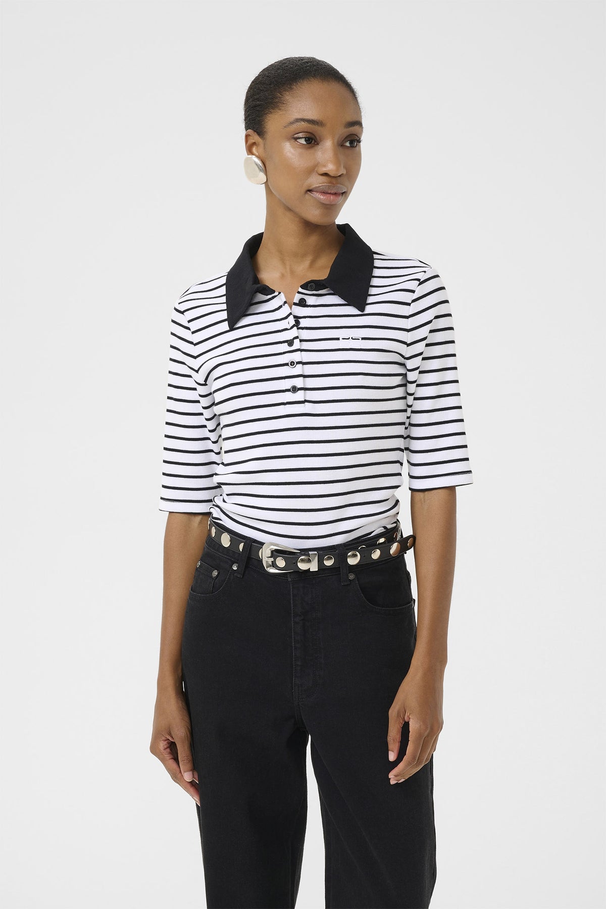 GZdrew randig polotröja Bright White / Black striped - 10910729