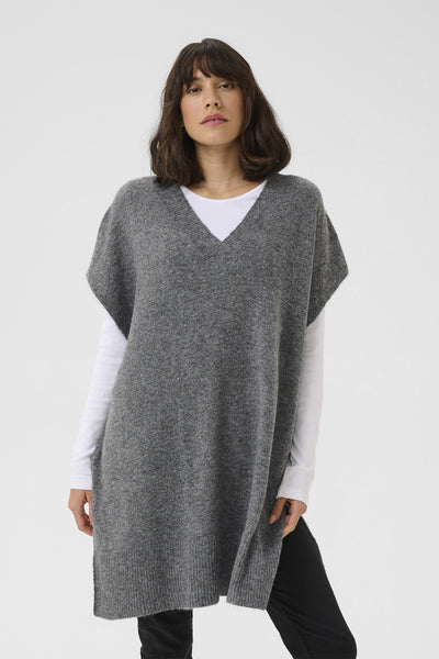 KAannetta Stickad Poncho Mörkgråmelerad - 10510119 Thumbnail