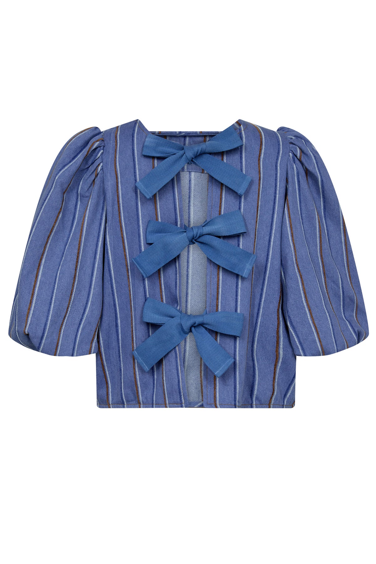 BrookeCC Stripe Bow Blouse 552-Denimblå