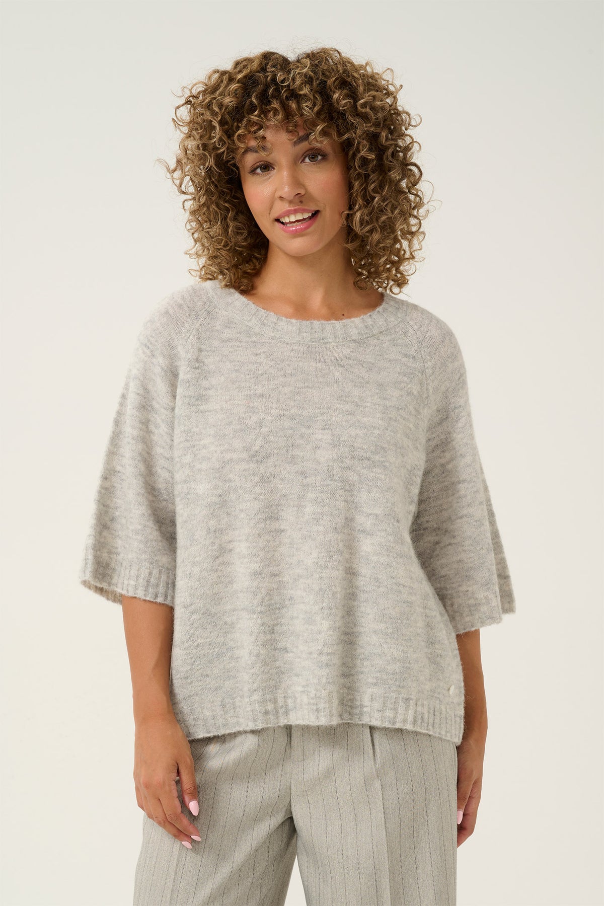 CRBlu Stickad blus Ljusgråmelerad - 10613310