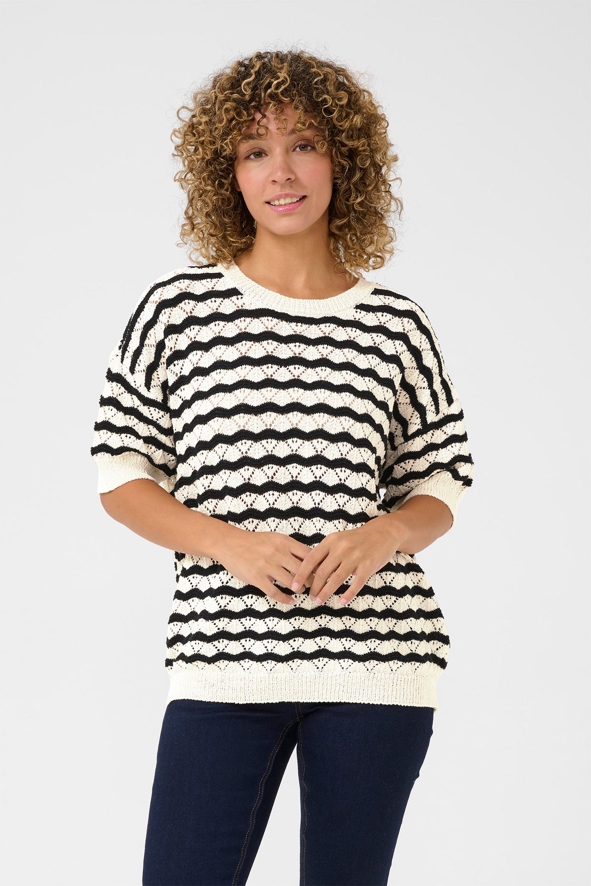 CRPoppi stickad blus Salt Pepper Stripe - 10614068