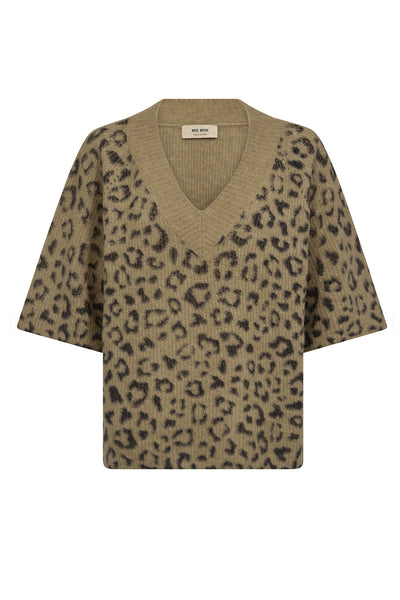 MMTaci V-ringad leopardstickad tröja True Camel Thumbnail