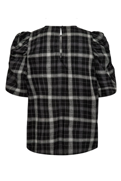 SallyCC Check SS Blouse 96-Black - 35881 Thumbnail