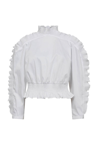 SannaCC Ruffle Smock Blouse 4000-White 35895 Thumbnail
