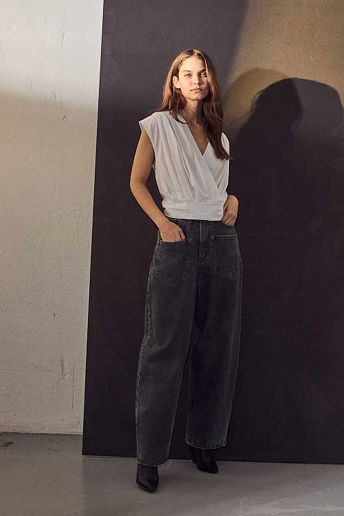 Flip Waist Pocket Jeans Svart Svart - HL10228