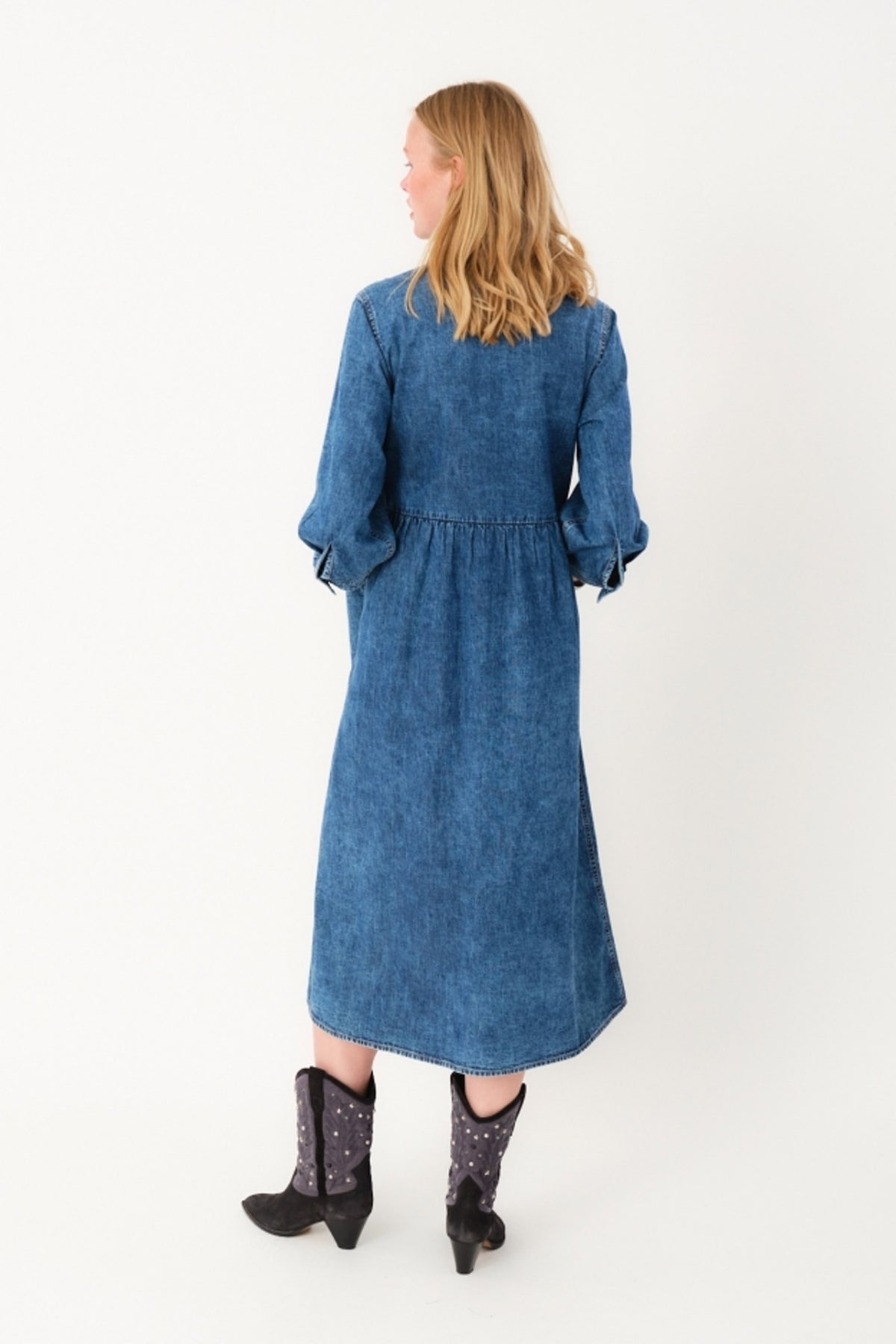 AliyaLL Maxi Dress LS 100 Washed Denim - 25420-3003