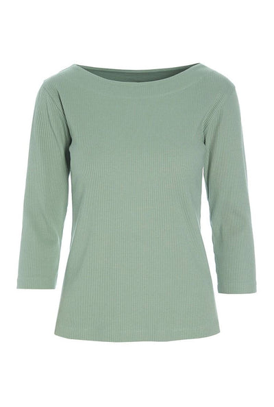 Naibu ribbad blus med 3/4-ärm SAGE GREEN - 256-4079-5085 Thumbnail