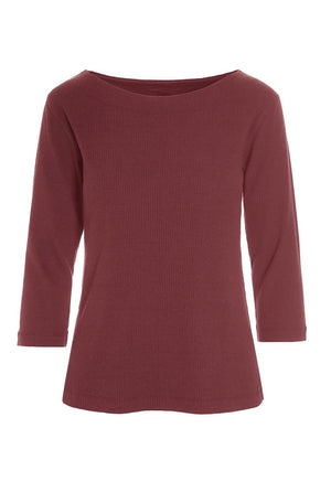 Naibu ribbad blus med 3/4-ärm Maroon - 256-4079-5085