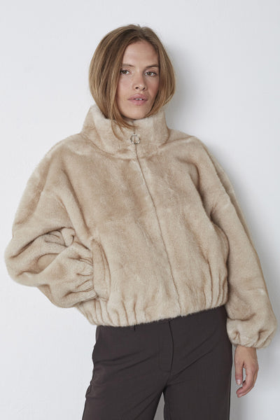 FeraCC Faux Fur Jacket 100-Creme - 30361 Thumbnail
